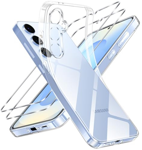 Vauki Klar Hülle für Samsung Galaxy S25 5G, 1 Handyhülle mit 2 Stück Panzer Schutz Glas, Weiche TPU Transparent Silikon Case, Militärischer Schutz Stoßfest Schutzhülle Dünn Durchsichtige Cover