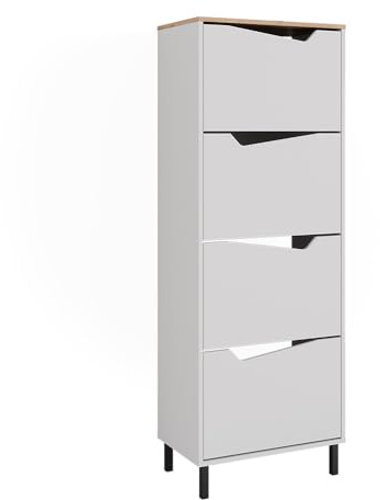 Vicco Schuhkipper Marelle, Weiß/Artisan, 60 x 167.4 cm mit 4 Fächern