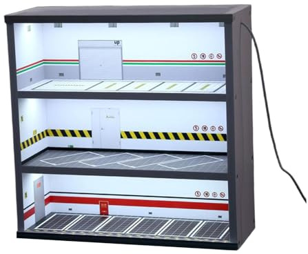 TAIZhiChen Vitrine pour Voitures Miniatures à L'échelle 1:64, Garage pour Voitures Miniatures avec éclairage, Réplique de Conteneur, Fond de Protection, Déco