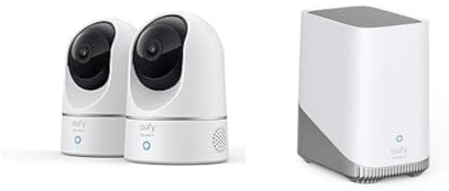 eufy Security Indoor Cam E220, HomeBase 3，Pack of 2, 2K Indoor Surveillance Camera, WiFi, Swivelling, with Night Vision, Person & Pet Detection