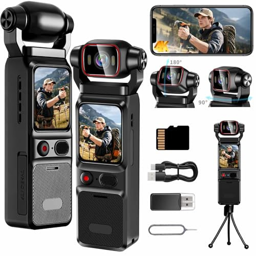 YCCNIU Caméra d'action WiFi 4K, Caméra Vidéo Sportive 160° | Caméra Portable de Poche avec Objectif Rotatif à 180°, Écran Tactile de 1,69 Pouces, Caméra Vidéo Numérique pour Vlog/Voyage