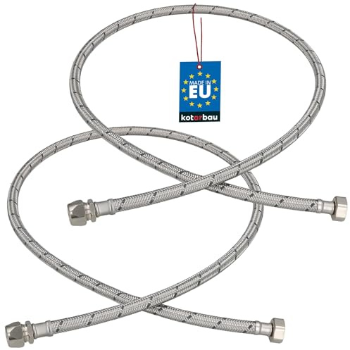 KOTARBAU® Flexschlauch, Wasserschlauch 120 cm, Panzerschlauch 1/2“ x 3/8“ | 2er Set, ÜM x Quetsch, Anschlussschlauch für Armatur & Sanitär, Schlauch Für Wasserhahn, Edelstahlummantelt, Silber