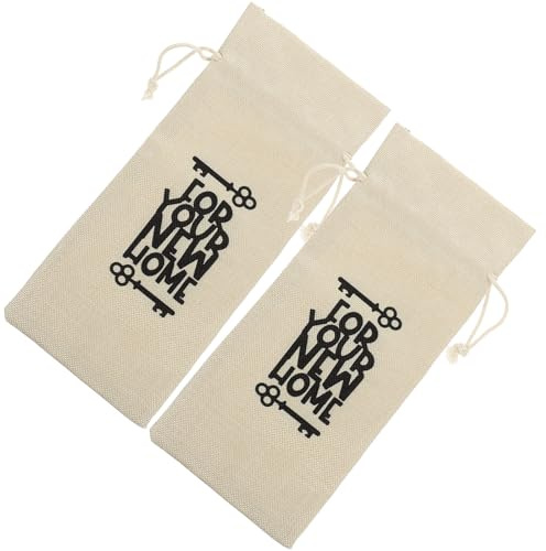 JEWEDECO 2pcs Cotton and Linen Wine Bottle Bags Reusable Easy to Carry Beige Drawstring Pouch for Wedding Party Banquet