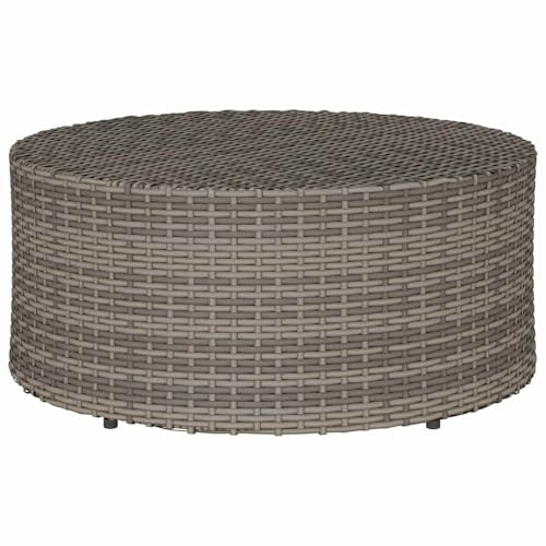 HETFTJN Gartentisch Grau Ø68 cm Poly-Rattan Terrassentisch wetterfest Balkontisch klein Modernes Design für Garten Terrasse Balkon