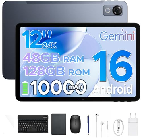 P12 Tablet 12 Pollici 2.4K Tablet Android 16,120Hz,48GB+128GB/2TB TF,Grigio