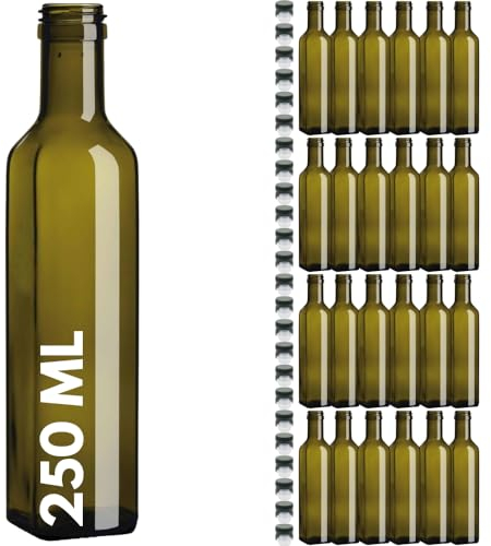 acquaverde | 24 Bottiglia Marasca per Olio in Vetro Scuro Uvag da 250 ml con Tappo Dosatore Incluso