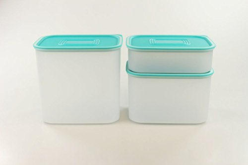 TUPPERWARE Quadro 2,1L+1,3L+0,5L türkis weiß Vorratsdose Vorrat Box Ultimo 16886