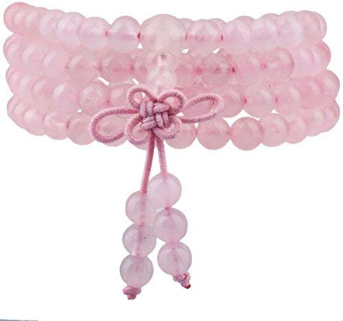 mookaitedecor Tibétain Mala Bracelet 108 Perles Pierres Élastique Collier Bouddhistes Chakra,Quartz Rose