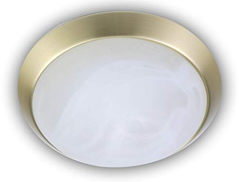 Niermann Standby LED Deckenleuchte, Deckenschale rund Ø 25cm, Glas Alabaster mit einem Dekorring in Messing matt, schöne LED Dielenleuchte mit Bajonettverschluß