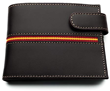 LEGADO Cartera Hombre Marrón Piel tratada Bandera España Cartera Ubrique Regalo Pulsera Bandera españa (Horizontal Marrón Vox II Broche)