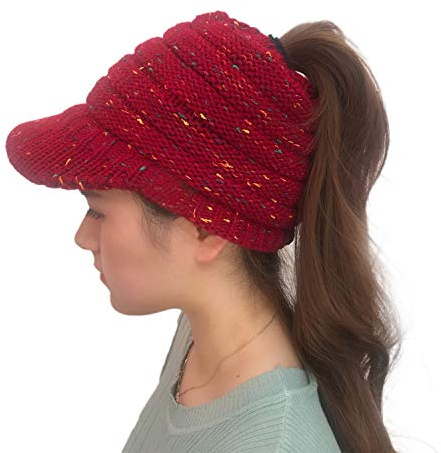 IBLUELOVER Schirmmütze Damen Wintermütze Oben Hohl Baskenmütze Bunte Gestrickte Schiebermütze Pferdeschwanz Ballonmütze Herbst Winter Baseballcap mit Schirm Ski Sport Outdoor Mütze Newsboy Kappe