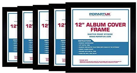 Grindstore 12 Inch Record Cover Album Frames - Black - 5 PACK 36 x 36cm - Wall Art for Vinyl Display