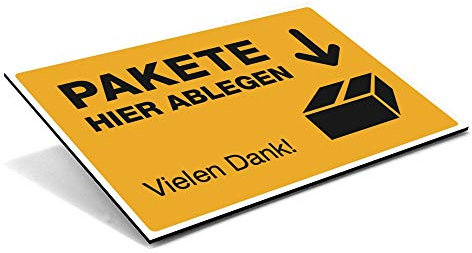 STEMPEL-FABRIK Paket ablegen-Schild - Ablageort Pakete - Kennzeichnung für Paketabgabe - Kennzeichnung Paket-Ablegeort - Hinweisschild Paket - (Signalgelb) - (600x200x4)