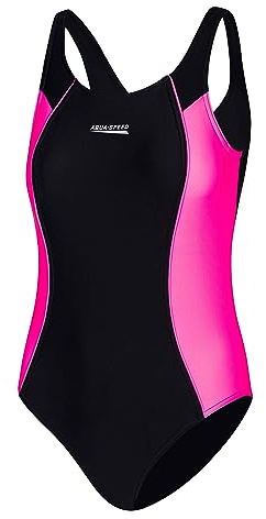 Aqua Speed Badeanzug One Piece Mädchen Kind | Mädcheneinteiler | Bathing Suit Girls | Schwimmanzug mit UV-Schutz | Einteiler | Swimming | Schwarz-Violett | Gr. 158 cm | Luna