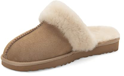 Zavelio Damen Schaffell Hausschuhe Indoor Outdoor Haus Leder Shearling Fell Hausschuhe, Gold (Sahra), 37 EU
