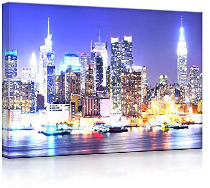 lightbox multicolor | LED Leinwandbilder | New York City Skyline | 80x60 cm | Fully Lighted