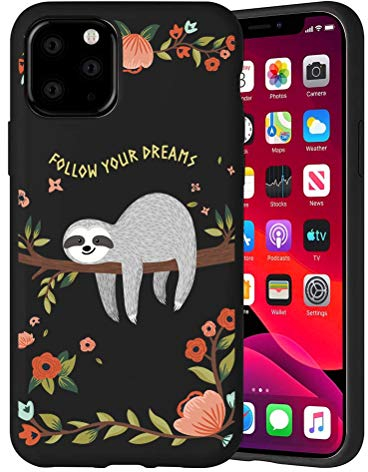 Yoedge Hülle für iPhone SE 2020/7/8(4.7), Flüssig Soft TPU Silikon Schwarz mit Muster Handyhülle 360 Bumper Rundumschutz Dünn Weich rutschfest Stoßdämpfend Schutzhülle Slim Cover, Faultier