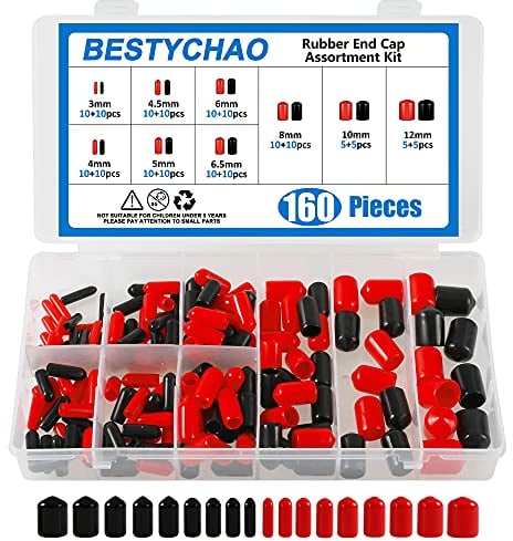 BESTYCHAO 160pcs 9 Größen Gummiendkappen Sortiment, Schraubengewindeschutz Rundrohr Bolzenkappenabdeckung Schwarz und Rot