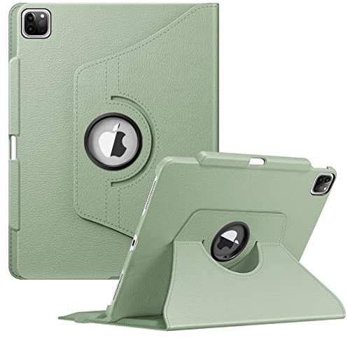 FINTIE Rotating Case Compatible with iPad Pro 12.9 inch (2022/2021/2020/2018, 6th/5th/4th/3rd Generation)-360 Degree Swiveling Protective Cover w/Pencil Holder, Auto Sleep/Wake, Sage Green