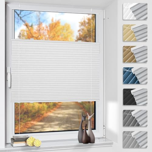 TFSKY Plissee ohne Bohren Verdunkelung Klemmfix Weiß B90 x H130 cm Thermo Plissees Verdunklung 100% Blickdicht Plisseerollo für Fenster & Tür Verdunklungsplissee Sonnenschutz Sichtschutz