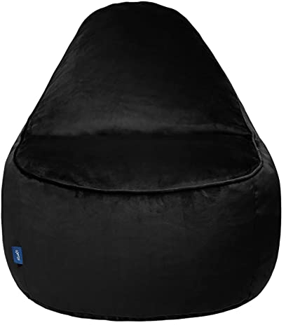 Loft 25 Relaxing Sitzsack für Erwachsene, für den Innenbereich, Wohnzimmer, superweicher Samt-Sitzsack, langlebig und bequem, ergonomisches Design, leichte Liege (schwarz, Samt)