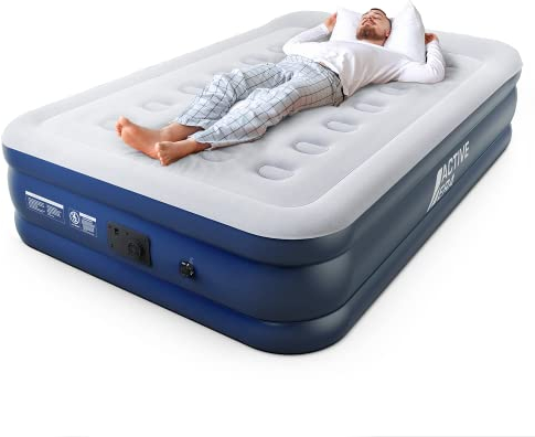 Active Era Premium Double Inflatable Mattress | Airbed for Home with Built-In Pump | 3 Min Self Inflating Blow Up Bed | Flocked Surface & Puncture Resistant Air Bed for Guests & Camping 195x137x46cm