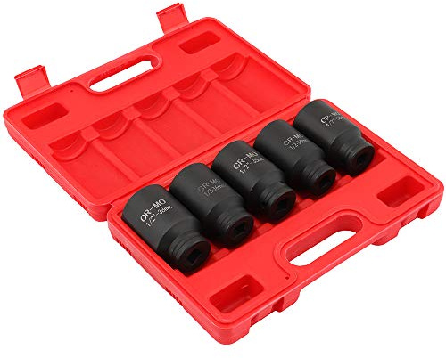 SCITOO Lot de 5 douilles à choc pour axe profond 1/2 6 points - 33 mm, 34 mm, 35 mm, 36 mm, 38 mm