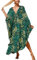 Bsubseach Long Half Sleeve Kaftan for Women Plus Size V Neck Swimsuit Coverups Summer Beach Dress Green Leopard