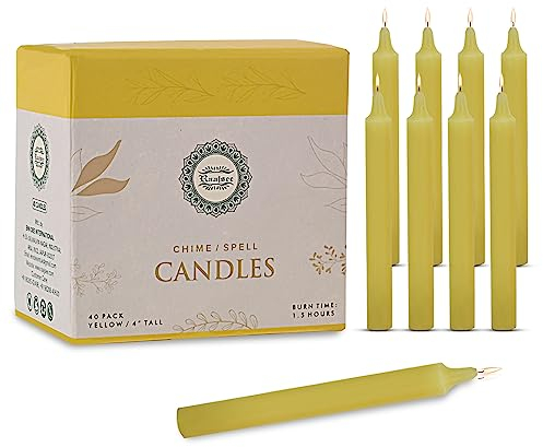 Raajsee Unscented Mini Taper Candles Yellow | 4 Inches (H) Dinner Candle Sticks| Smokeless, and Dripless| Paraffin Wax with Cotton Wicks | Long Burning Time.