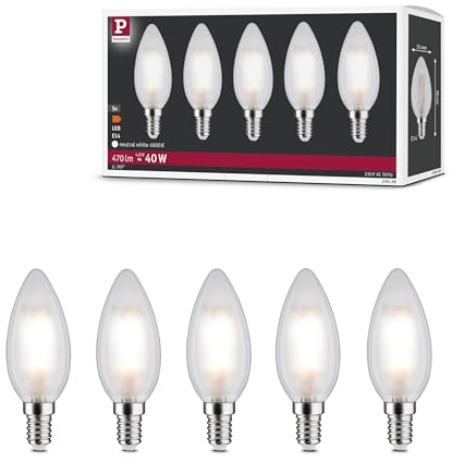 Paulmann 29096 Filament 230V LED Kerze E14 5er-Pack 5x4,8W 5x470lm 35mm Matt Glas 4000K