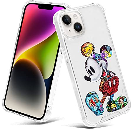 cuwana Clear Case for iPhone 14 6.1 Inch M Colorful Cartoon Print Crystal Slim Soft Bumper Anti-Scratch Four Corners Shockproof Protection Hard Back Cover