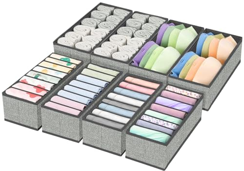VERONLY 8 Stück Organizer Schublade Unterwäsche,Faltbare Kleiderschrank Organizer Stoff, Schubladen Ordnungssystem mit Grundplatten für Unterwäsche, Socken, Krawatten, Babykleidung, Schal, Handtuch