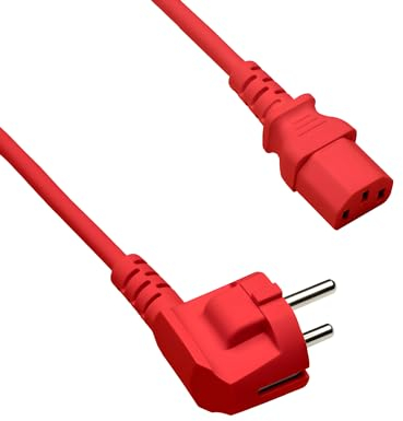 DINIC Stromkabel Netzkabel CEE 7/7 Schutzkontaktstecker auf C13, VDE, (5,00m, rot)