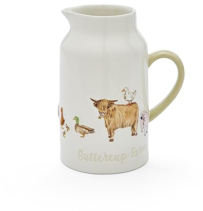 Cooksmart British Designed 1 Pint Milk Jug | Ceramic Milk Jug for All Type of Kitchens | Traditional Ceramic Jug for Milk or Cream - Buttercup Farm