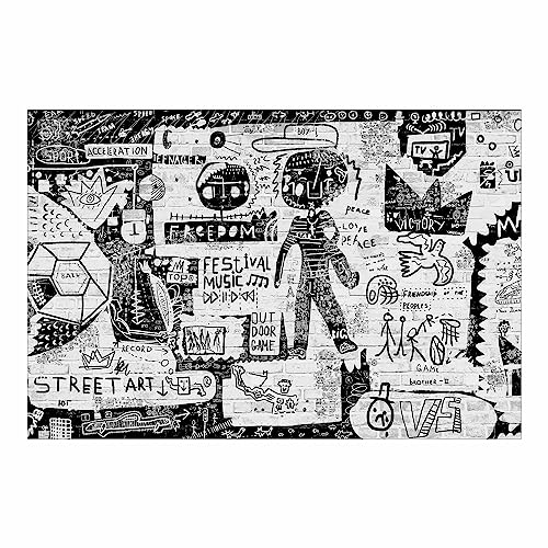 Bilderwelten Fototapete Jugendzimmer Abstract Graffiti Art Schwarz Weiß 190 x 288 cm Vlies-Tapete XXL Smart Wandtapete Wanddekoration Schlafzimmer