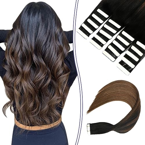 Sindra Haar Extensions Echthaar Tape Extensions Echthaar Natürlich Schwarz to Dunkel Braun Ombre 20pcs 50g 35cm Remy Echthaar Extensions T#1BT4 14 Zoll