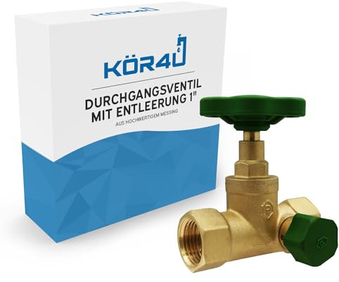 kör4u Durchgangsventil 1 Zoll, Messing, PN10, beidseitigem Innengewinde, Trinkwasser geeignet (1 mit Entleerung)