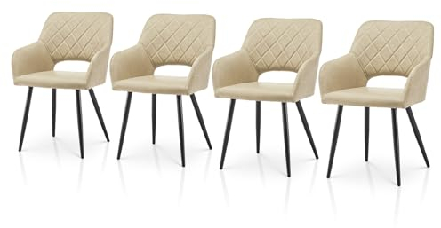 TUKAILAI Esszimmerstühle 4er Set aus Kunstleder, Küchenstuhl Polsterstuhl mit Offener Rückenlehne,Armlehnen,Gepolstertem Sitz, Metallbeinen, Stühle für Wohnzimmer,Esszimmer,Küche