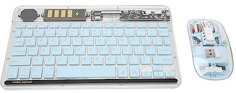 Transparente Kabellose Tastatur-Maus-Kombination, 3-Modus-Konnektivität, BT5.1 und 2,4G Wireless, USB-Empfänger, Kompatibilität mit Mehreren Geräten, Anschluss, Umfassende (Blue)