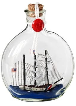 FLADO Schiffsmodell-Bastelarbeiten in Einer kleinen vertikalen Flasche, Segelboot in Einer Flasche, Schiffs- und Bootsbausatz, handgefertigte Treibflasche für Zuhause, Schlafzimmer