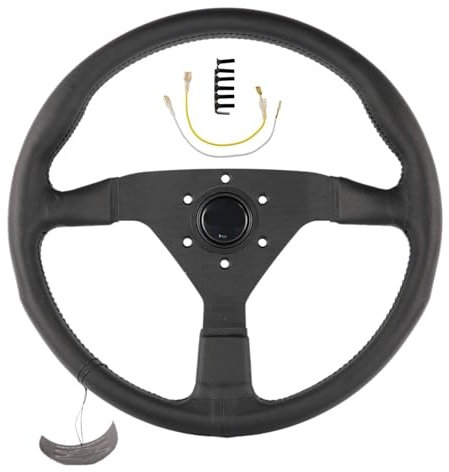 Muzhen Store 14 Zoll/350 mm, kompatibel mit Momo Italy, schwarzes Drift-Sportlenkrad aus echtem Leder (Color : Black Stitching)