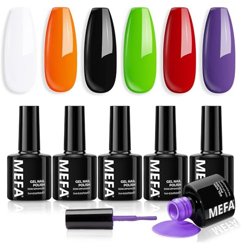 MEFA Gel Nail Polish Set - 6 Colors: Orange, White, Green, Red; UV Gel for Salon & Home DIY