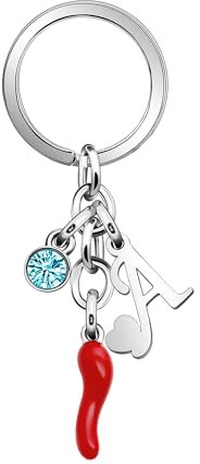 Aosyoisk Portachiavi Nome lettera iniziale. Personalizzato Corno di pecora rosso Amulet ciondolo Portachiavi regalo (Lettera A)