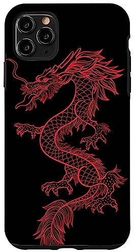 iPhone 11 Pro Max Red Asian Dragon On Black Background Case
