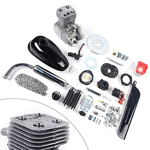 Fahrrad Benzin Bike Motor Kit 2 Takt 100CC Fahrradmotor Kit Benzin Hilfsmotor Bike Cycle Engine Kits für Mountainbikes Rennräder Cruiser Chopper mit V-Rahmen Sandstrahlen