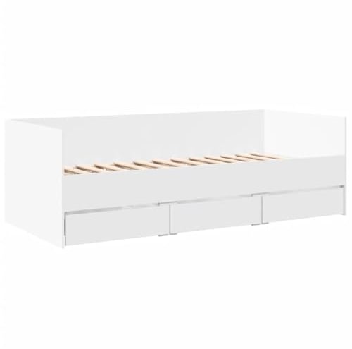 vidaXL Tagesbett, Gästebett mit 3 Schubladen mit Rollen, Schlafsofa für Schlafzimmer, Bettsofa Sofabett Daybed Bett, Weiß 100x200cm Holzwerkstoff