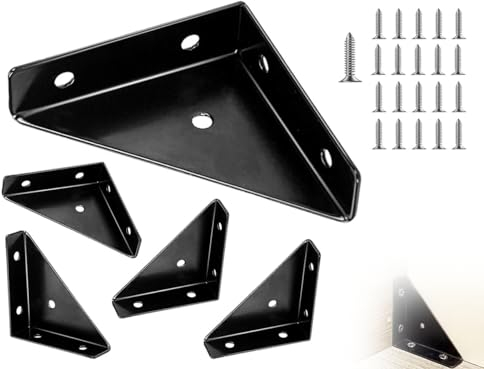 Lhbwhiz 4 Stück Winkel Eckwinkel Set,Winkelverbinder mit Schrauben,90 Grad Stahlstreben,Ecke Unterstützung Klammer,Eckverbinder,Befestigungs Verbindungsstütze,für Schreibtisch Bett Rand(Schwarz)