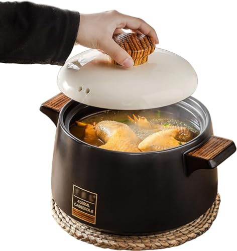 Pentola in ceramica – Pentola in terracotta, pentola in argilla calda con per cucinare stufati, zuppe, 2 l
