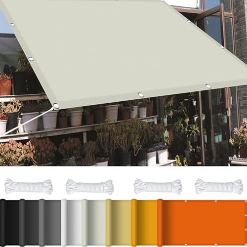 Voile Ombrage d'ombrage 5 x 9 m 98% UV Protection,Polyester, Rectangulaire Toile Ombrage Imperméable avec 4 X Cordes de 1.5M pour Pergola, Fleurs, Patio Lawn., Ivoire