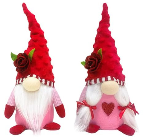 KICHI 2-Teilige Valentinstag-Zwerg-Plüschdekorationen „Herr und Frau“ Aus Skandinavischem Rotem Plüsch Als Tischdekoration zum Valentinstag